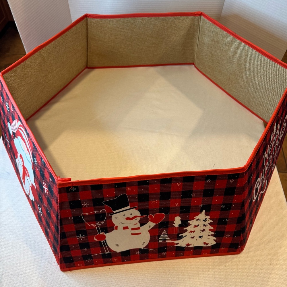 OurWarm Hexagonal Collapsible Christmas Tree Collar Buffalo Plaid Check New
